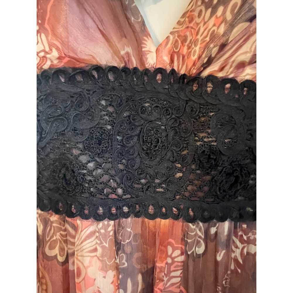 Sue Wong 100% Silk Romantic Whimsigoth Halter Maxi Dress Size 6 Lace Accents - Picture 5 of 9